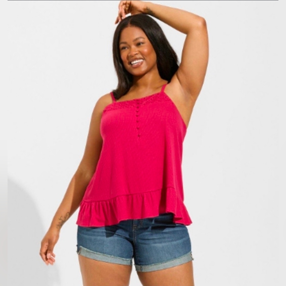 Torrid Texture Knit Woven Eyelet Square Neck Swing Tank Top Size 4X NWT